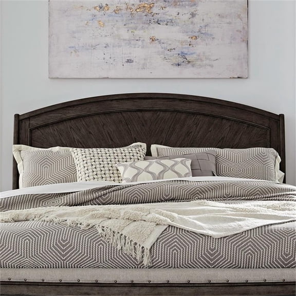 Pemberly Row Queen Panel Headboard with Starburst Veneer in Coffee Bean