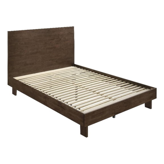 Pemberly Row Queen Platform Bed with Panel Headboard in Warm Walnut Brown