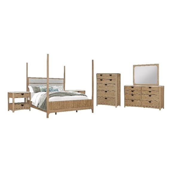 Pemberly Row Queen Poster Bed 2 Nightstands Dresser with Mirror and Chest