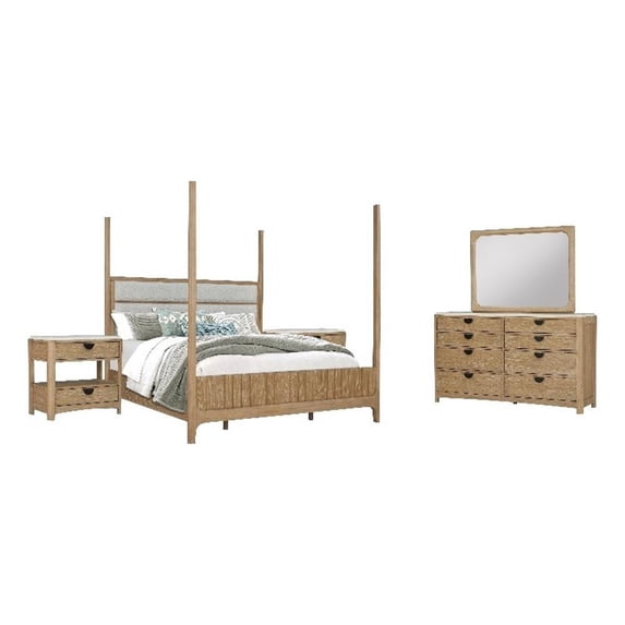 Pemberly Row Queen Poster Bed 2 Nightstands and Dresser with Mirror