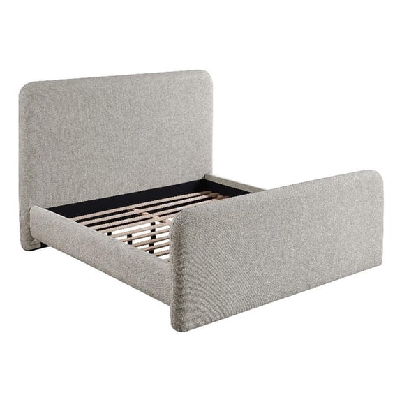 Pemberly Row Queen Size Bed Upholstered Panel Headboard Rounded Corners Gray