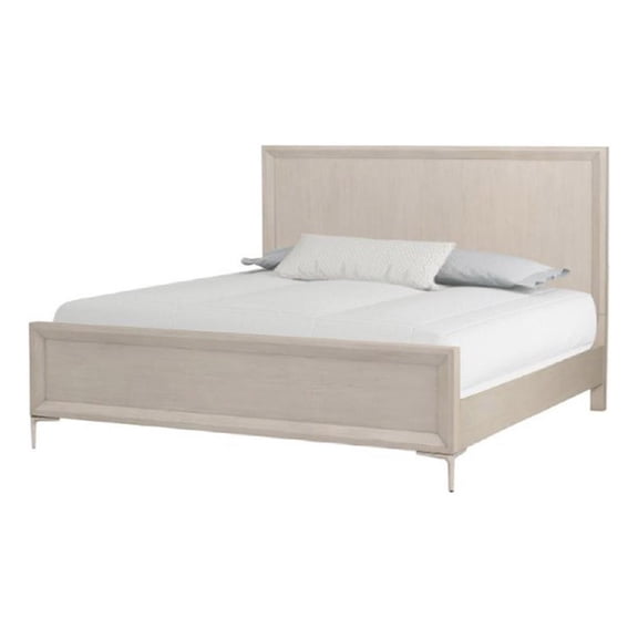 Pemberly Row Queen Size Bed with Metal Accents Natural Oak Solid Rubberwood