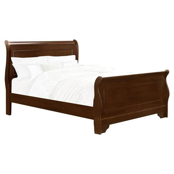 Pemberly Row Queen Size Sleigh Bed in Cherry Wood - Easy Assembly