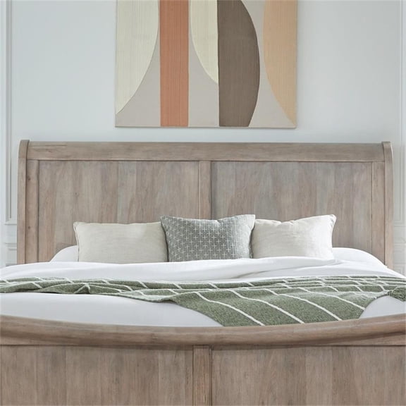 Pemberly Row Queen Sleigh Headboard with Louis Philippe Style in Saddle Tan