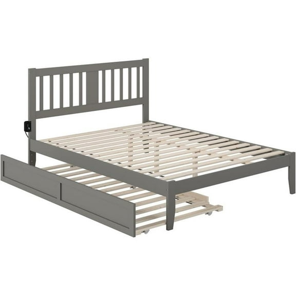 Pemberly Row Queen Spindle Bed and Trundle with USB Charger in Gray