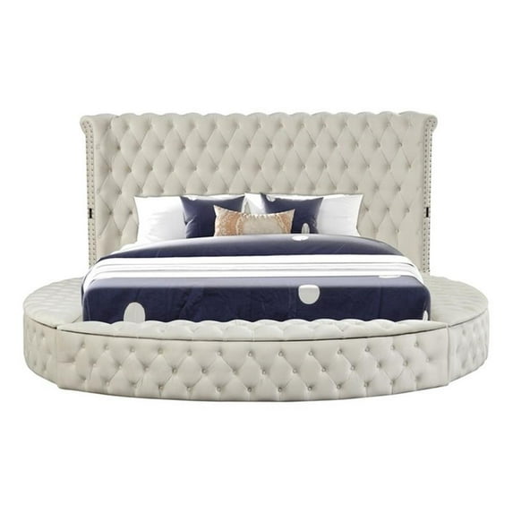 Pemberly Row Queen Tufted Upholstery Storage Bed made with Wood in Cream