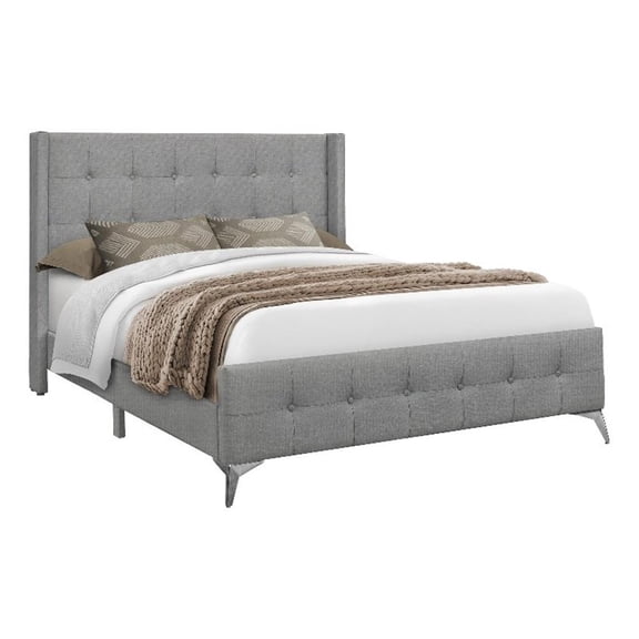 Pemberly Row Queen Upholstered Bed with Curved Footboard in Gray Linen Look
