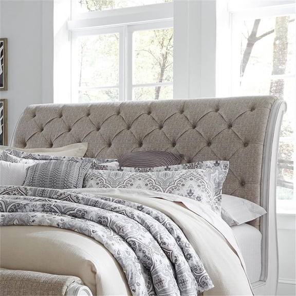Pemberly Row Queen Upholstered Sleigh Bed Headboard in White