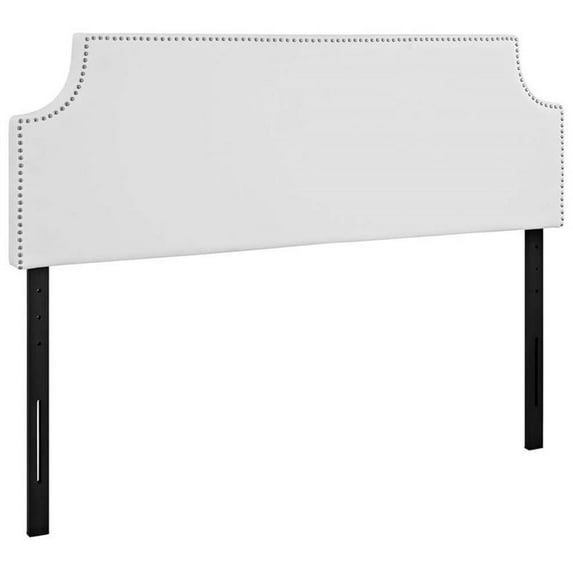 Pemberly Row Queen Upholstered Vinyl and Solid Wood Headboard in White