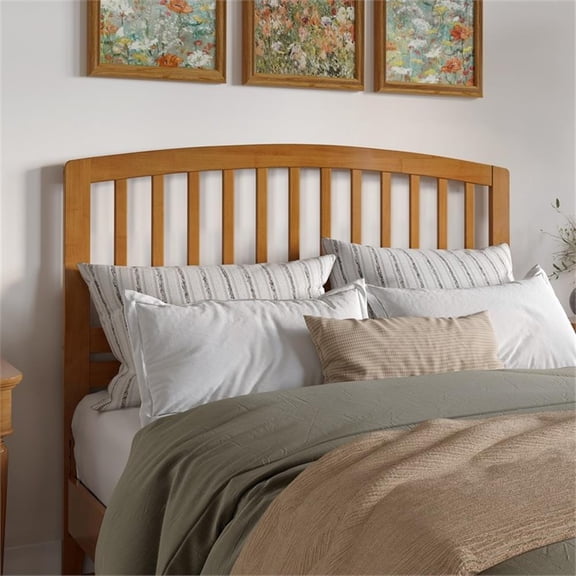 Pemberly Row Contemporary Queen Wood Headboard in Light Toffee