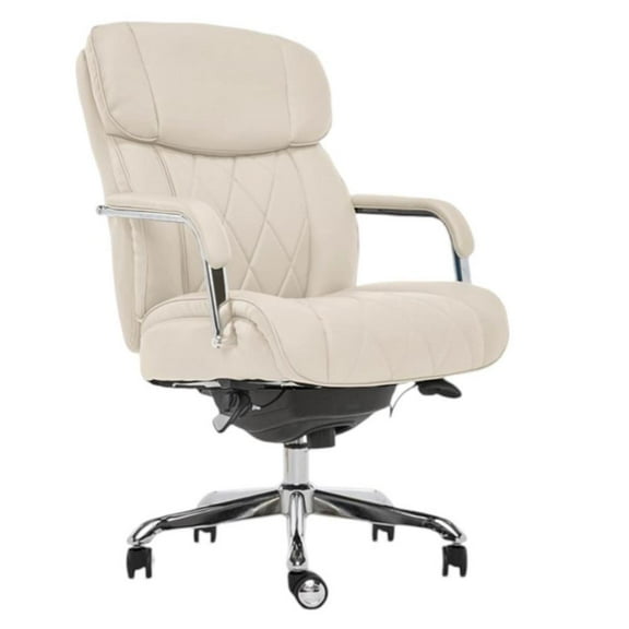 Pemberly Row Quilted Leather Executive Office Chair Ivory Bonded Leather