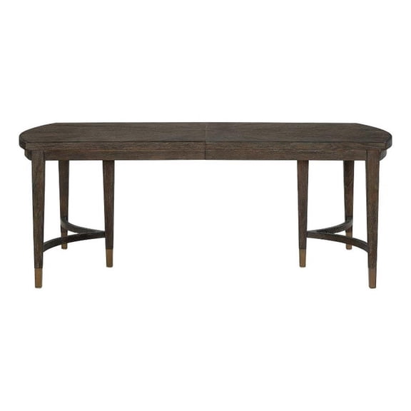 Pemberly Row Radial Veneer Oak Triple Pedestal Dining Table in Cocoa