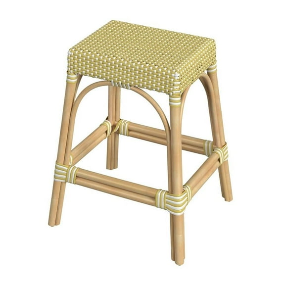 Pemberly Row Rattan 24.5" Counter Stool - Yellow & White Dot