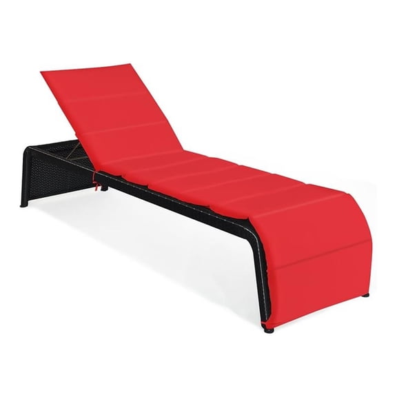 Pemberly Row Rattan Adjustable Cushioned Back Patio Lounge Chair in Red