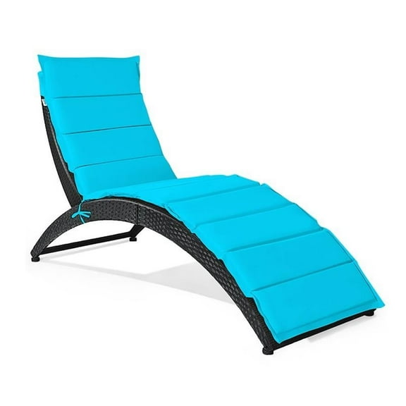 Pemberly Row Rattan Cushioned Portable Folding Patio Lounge Chair in Turquoise