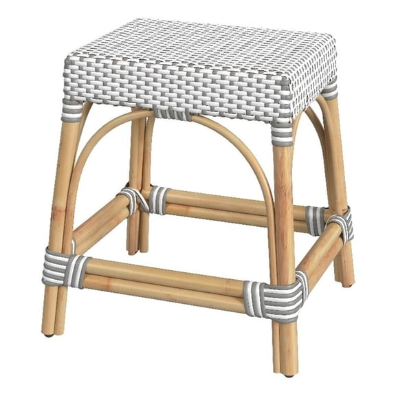Pemberly Row Rattan Rectangular 18" Dining Stool - Gray/White