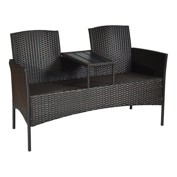 Pemberly Row Rattan Steel Patio Loveseat Sofa Set with 2 Thick Cushions in Red