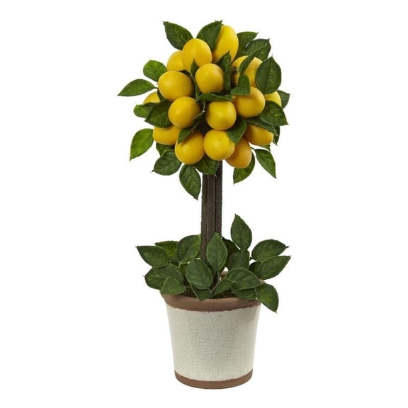 Pemberly Row Real Looking Lemon Ball Topiary Arrangement in Yellow/White