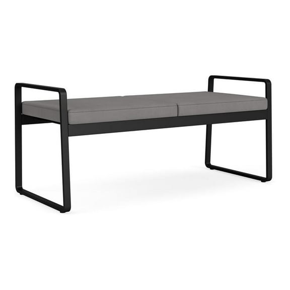 Pemberly Row Reception Waiting Room 2-Seat Bench/Black Steel/Light Gray