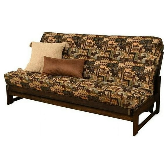 Pemberly Row Reclaim Mocha Futon with Multi-Color Fabric Mattress