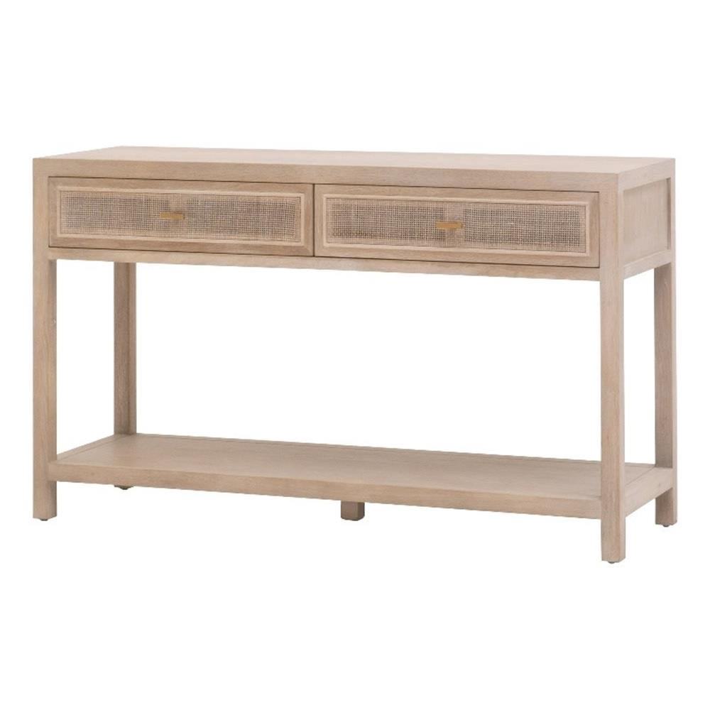 Pemberly Row Reclaimed Oak Cane Inlay Entry Console in Smoke Gray ...