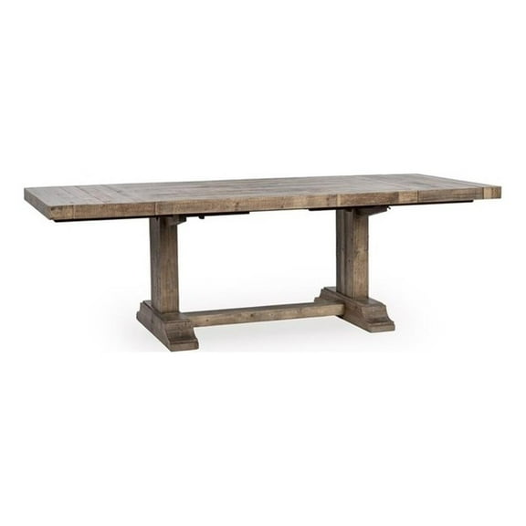 Pemberly Row Reclaimed Pine Wood Extendable Dining Table in Aged Pine