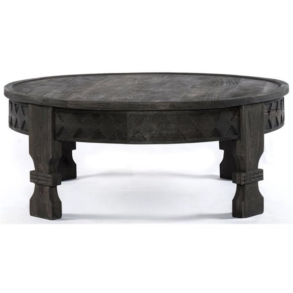 Pemberly Row Reclaimed Wood Hand-Carved Cocktail Table in Dark Gray