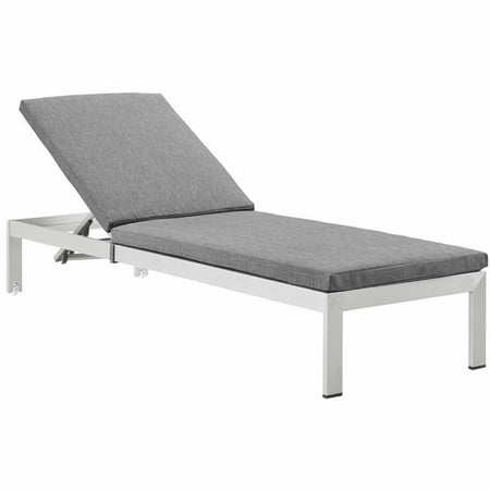 Pemberly Row Plastic Wood Reclining Patio Chaise Lounge in Silver and Gray