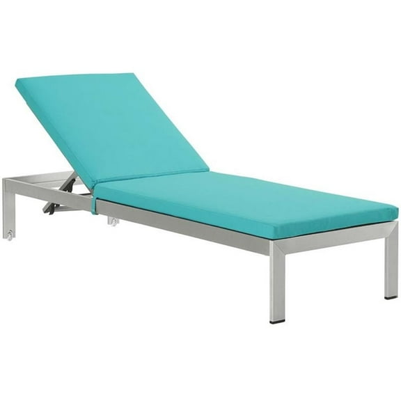 Pemberly Row   Reclining Patio Chaise Lounge in Silver and Turquoise
