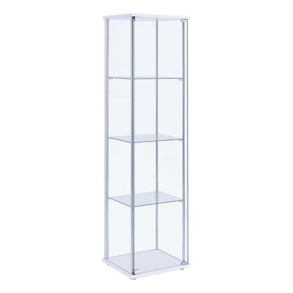 Pemberly Row Rectangular 4-shelf Glass Curio Cabinet White and Clear
