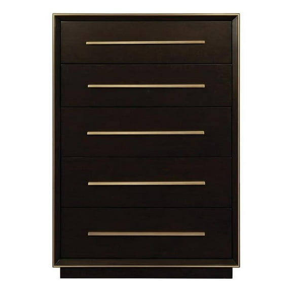 Pemberly Row Rectangular 5-drawer Modern Wood Chest in Brown Finish