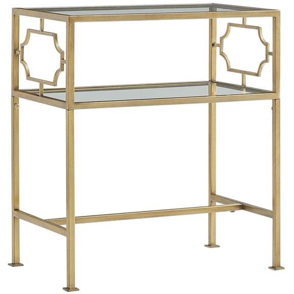 Pemberly Row Rectangular Antique Gold Metal and Glass Accent Table