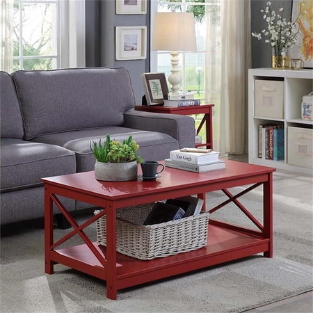 Pemberly Row Rectangular Coffee Table in Red Wood Finish