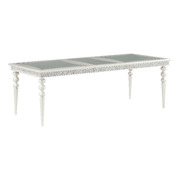 Pemberly Row Rectangular Dining Table with Rhinestone Inlay in Silver & Clear