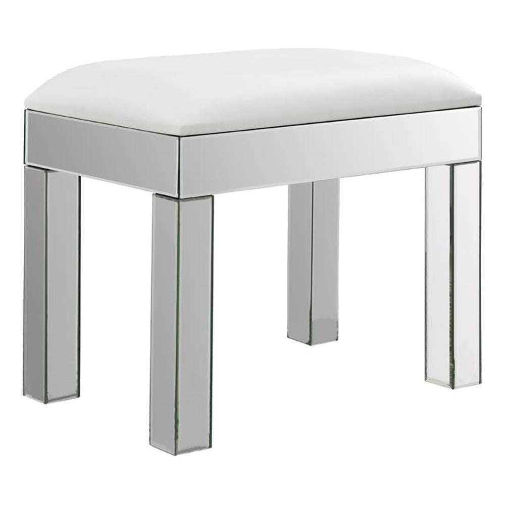 Pemberly Row Rectangular Faux Leather Upholstered Vanity Stool White ...