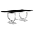 thumbnail image 1 of Pemberly Row Rectangular Glass Dining Table with Swooping Double-Hoop in Black, 1 of 3