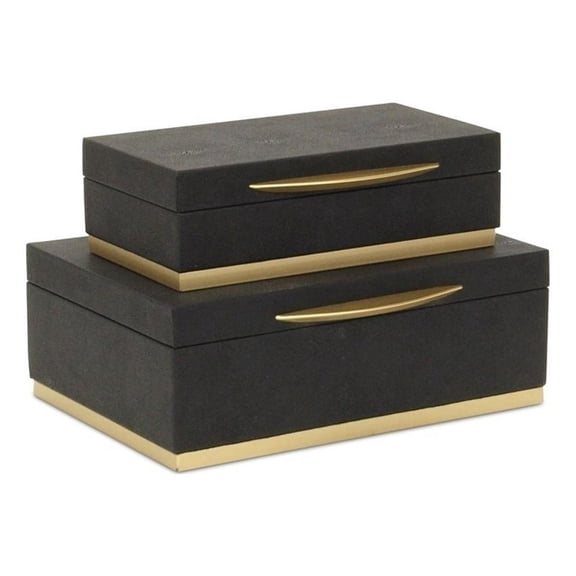 Pemberly Row Rectangular Gold Accented Box Set of 2 in Black Faux Shagreen
