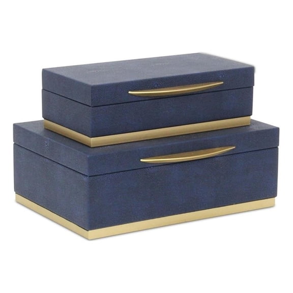 Pemberly Row Rectangular Gold Accented Box Set of 2 in Blue Faux Shagreen
