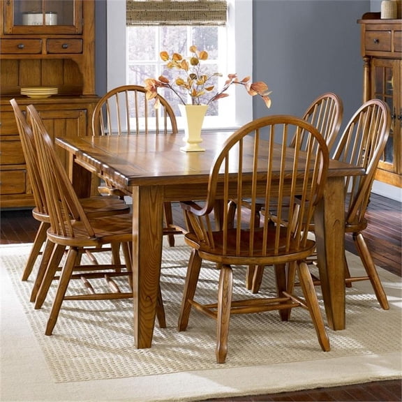 Pemberly Row Rectangular Leg Dining Table with 2 Leaves in Rustic Oak