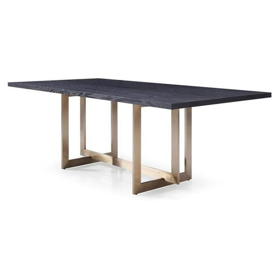 Pemberly Row Rectangular Modern Wood & Stainless Steel Dining Table in Black