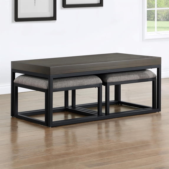 Pemberly Row Rectangular Nesting Table with 2 Stools in Brown