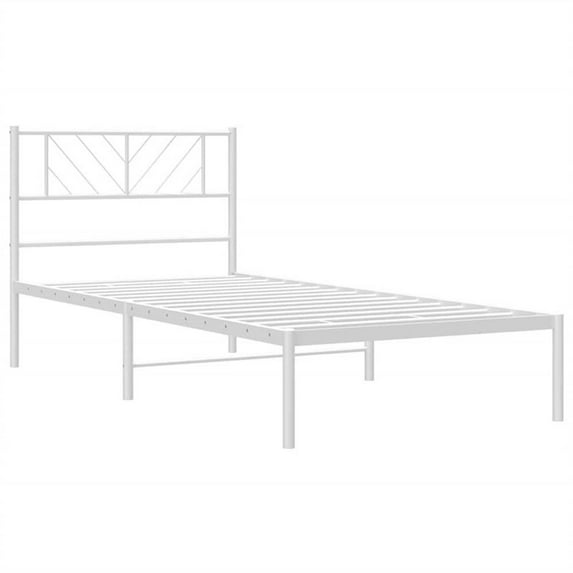 Pemberly Row Rectangular Steel Single Metal Bed Frame in White
