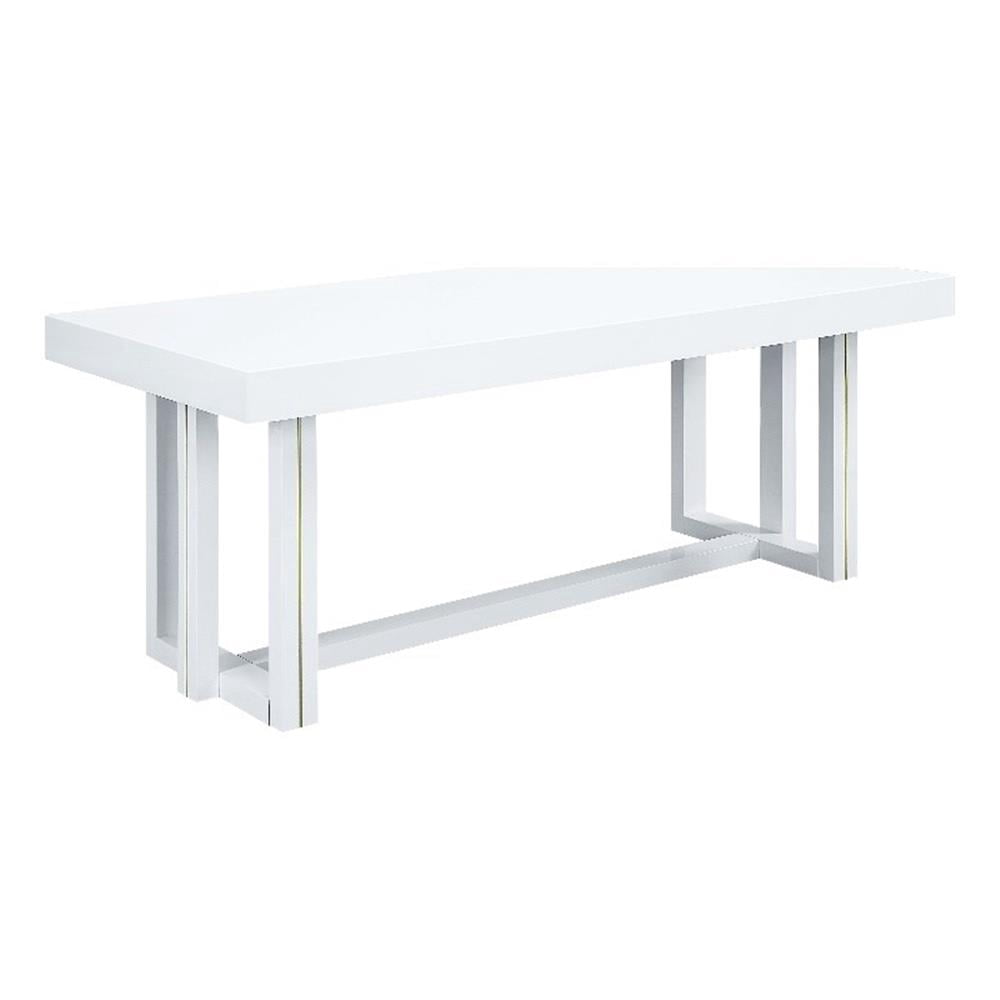 Pemberly Row Rectangular Wood Dining Table in White High Gloss/Silver ...