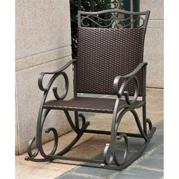 Pemberly Row Resin Patio Rocker in Chocolate