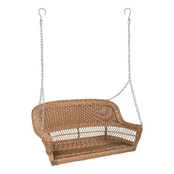 Pemberly Row Resin Wicker Porch Swing in Honey