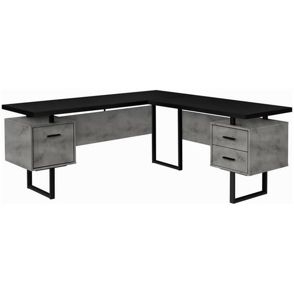 Pemberly Row Reversible Wooden L Shaped Corner Computer Desk in Black and Gray