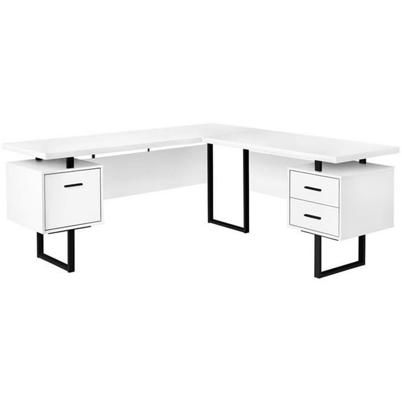 Pemberly Row Reversible Wooden L Shaped Corner Computer Desk in White and Black