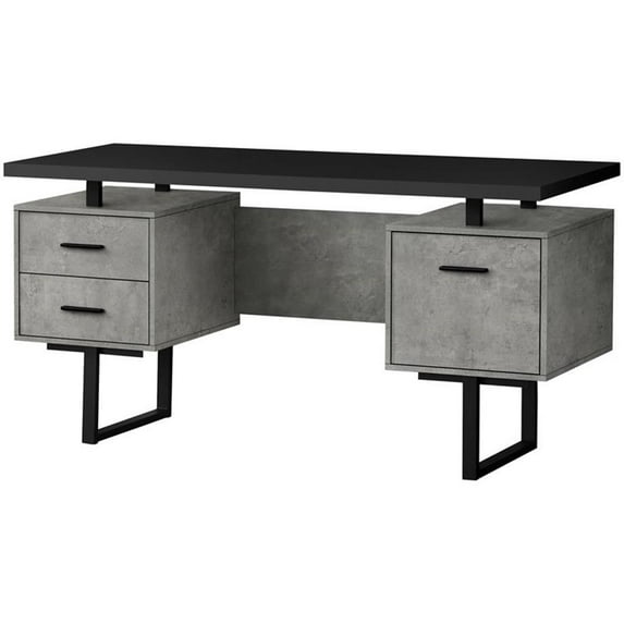 Pemberly Row Revesible Wooden Floating Desktop Computer Desk in Black and Gray
