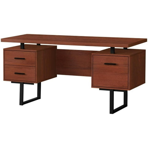 Pemberly Row Revesible Wooden Floating Desktop Computer Desk in Cherry and Black