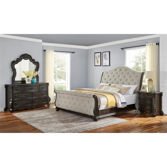 Pemberly Row Rhapsody Multi-step Molasses Queen 4-Piece Wood Sleigh Bedroom Set